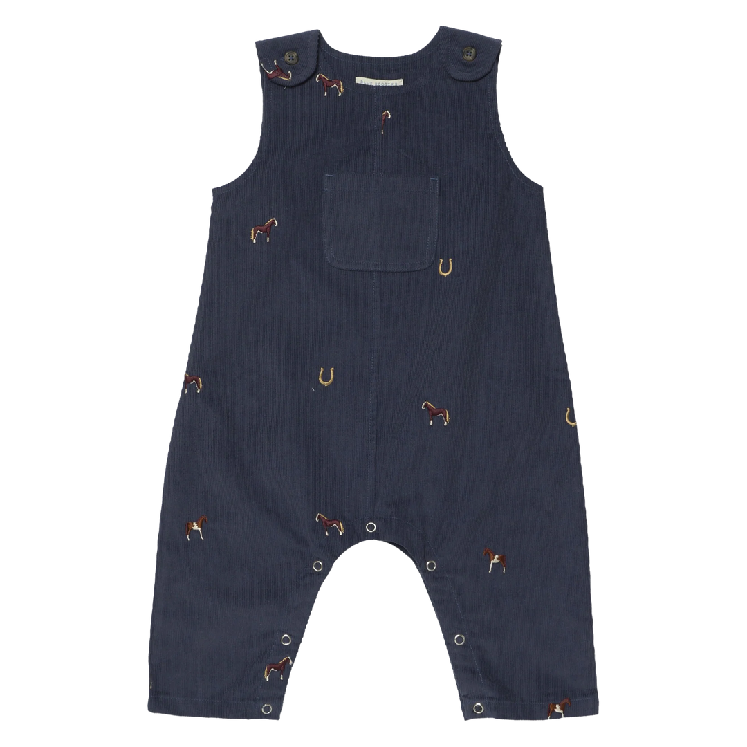Baby Boy Navy Horse Jumper with embroidered horses, horseshoes, front pocket and shoulder buttons