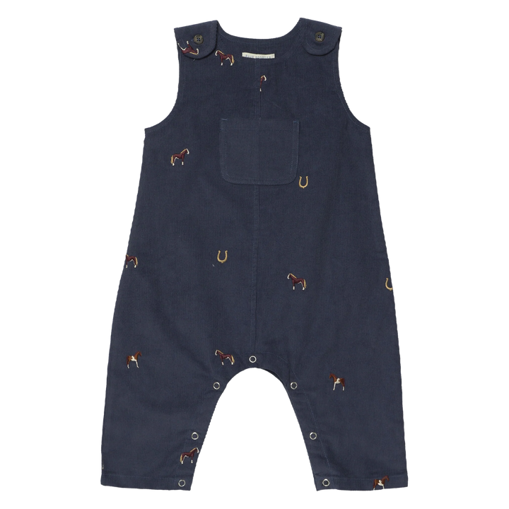 Baby Boy Navy Horse Jumper with embroidered horses, horseshoes, front pocket and shoulder buttons