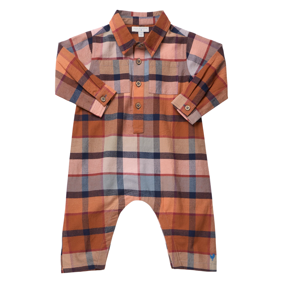 Baby Boys Easton Jumper in Hayride Plaid front view with long sleeves and button front