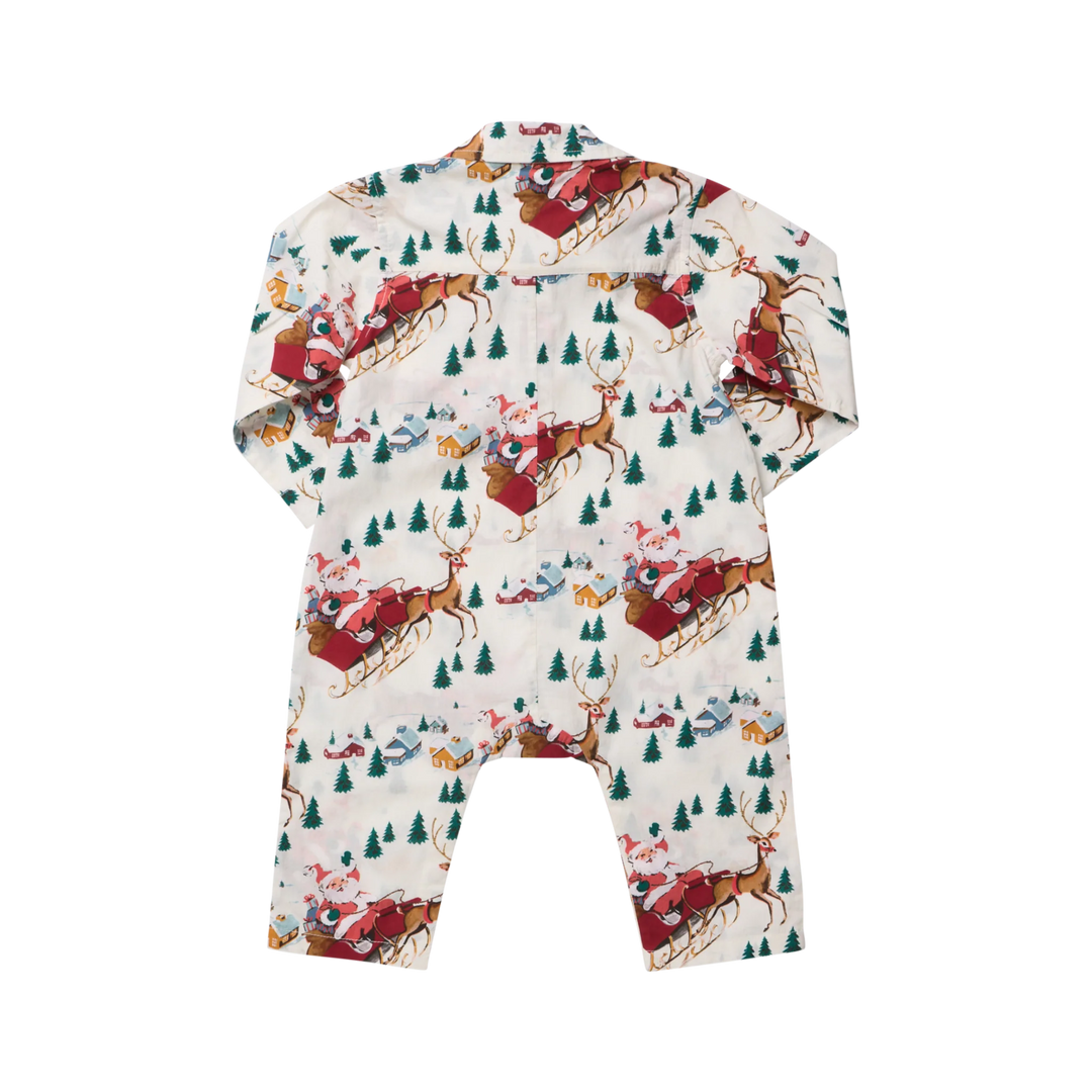 Back view of Pink Chicken Baby Boys Easton Jumper showcasing the festive Santa Sleigh Christmas print