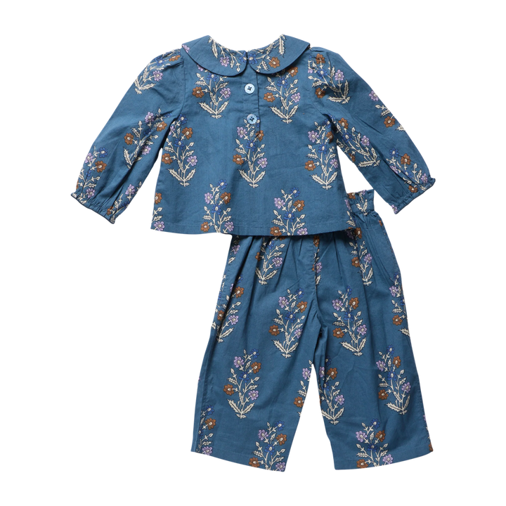Back view of Baby Girls Dawson 2-PC Set in Balsam Dewdrop with button-back top and matching pants