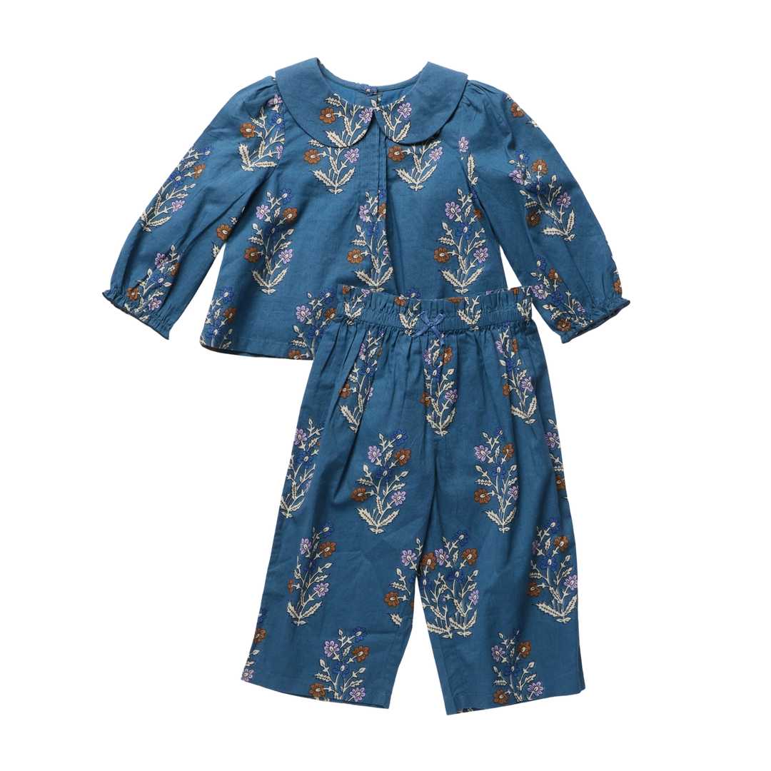 Baby Girls Dawson 2-PC Set in Balsam Dewdrop with blue floral top and matching pants