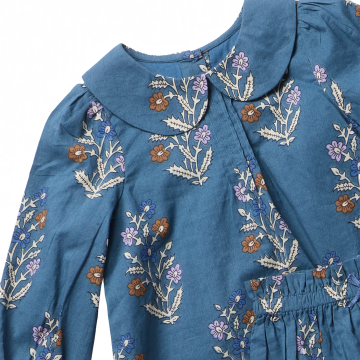 Close-up of Baby Girls Dawson Set showing Balsam Dewdrop floral print and Peter Pan collar