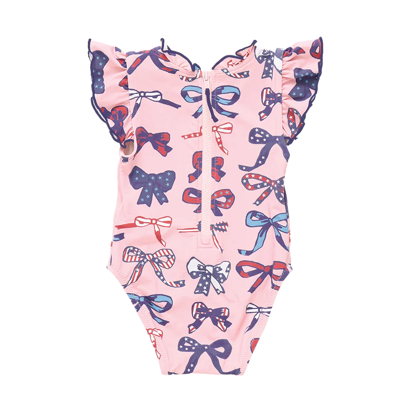Baby Girls Jennifer Suit - Pink Patriotic Bows