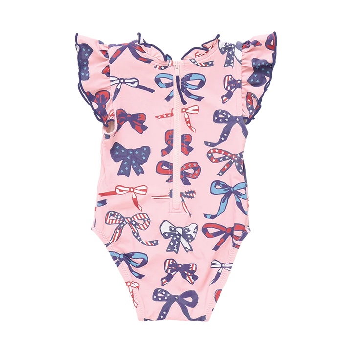 Baby Girls Jennifer Suit - Pink Patriotic Bows