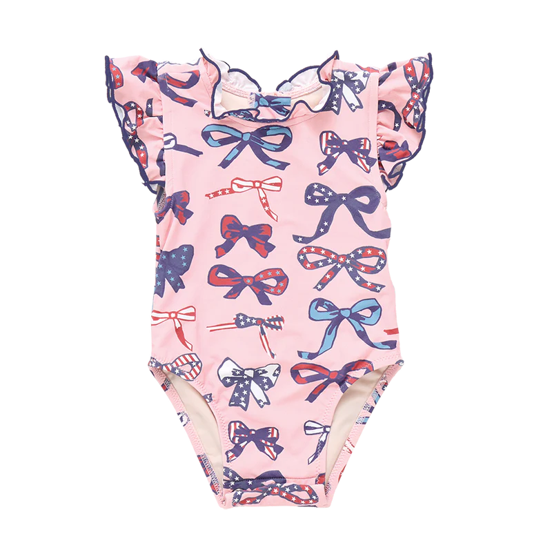 Baby Girls Jennifer Suit - Pink Patriotic Bows
