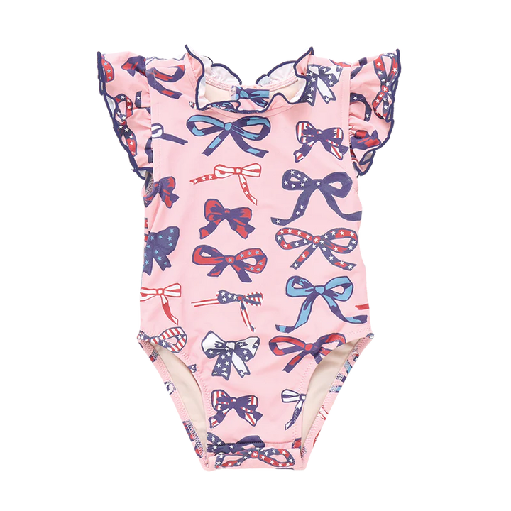 Baby Girls Jennifer Suit - Pink Patriotic Bows