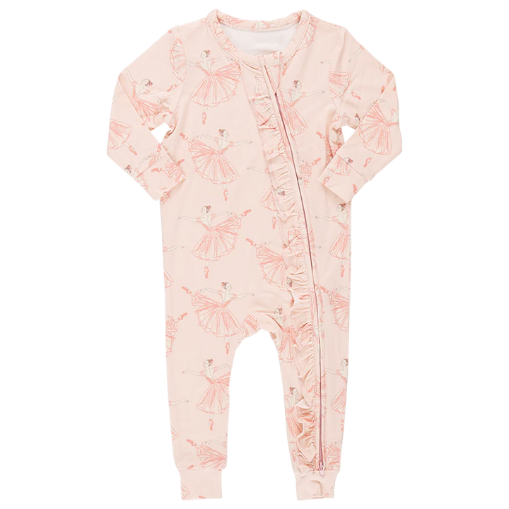 Baby Girls Ruffle Bamboo Romper - Pink Ballerinas
