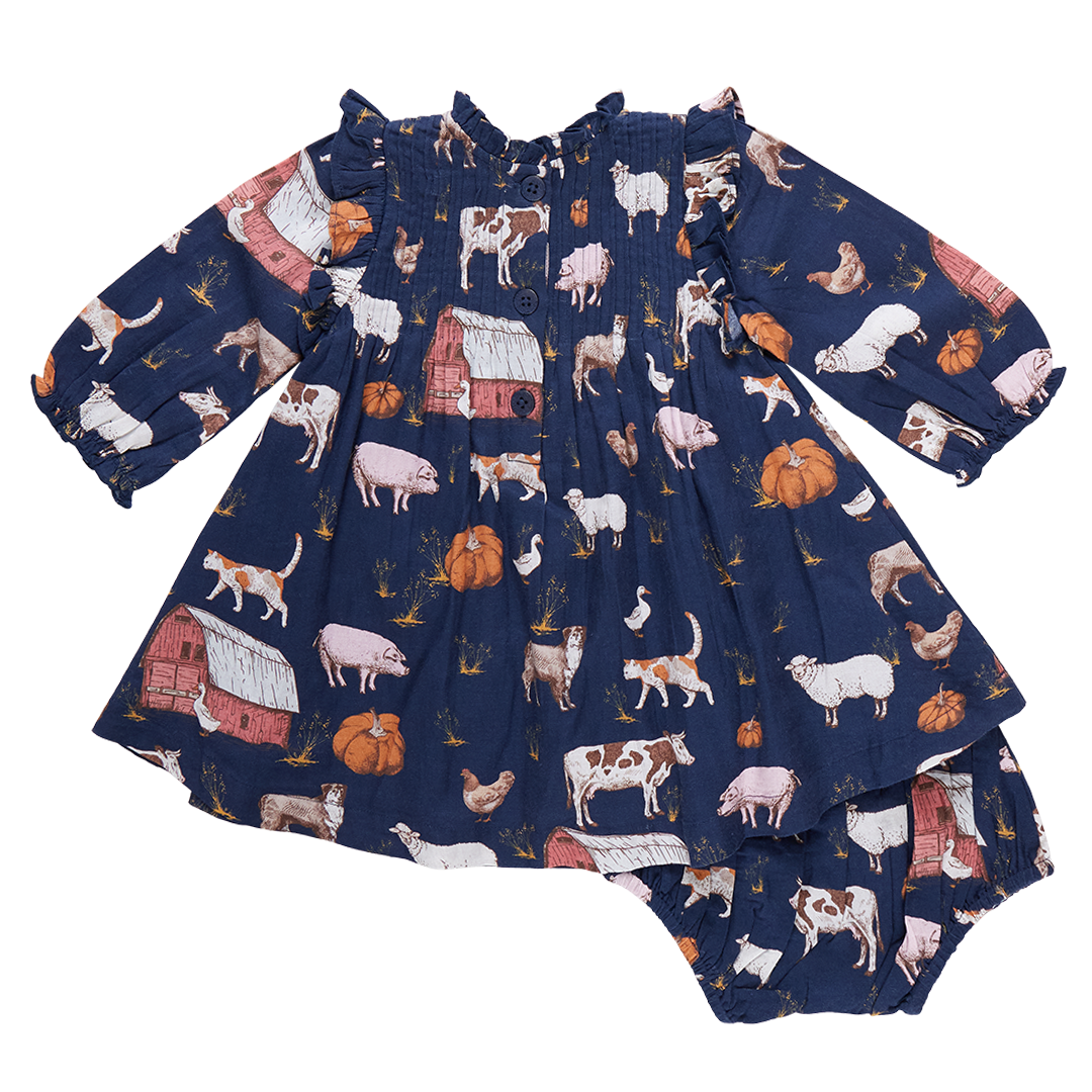 Baby Girls Stevie Puff Sleeve Dress Set - On The Farm