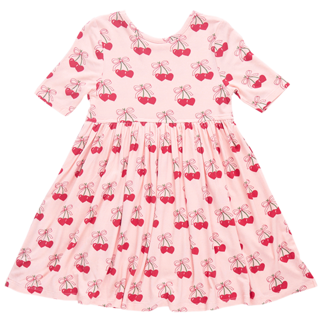 Girls Bamboo Steph Dress- Cherry Hearts