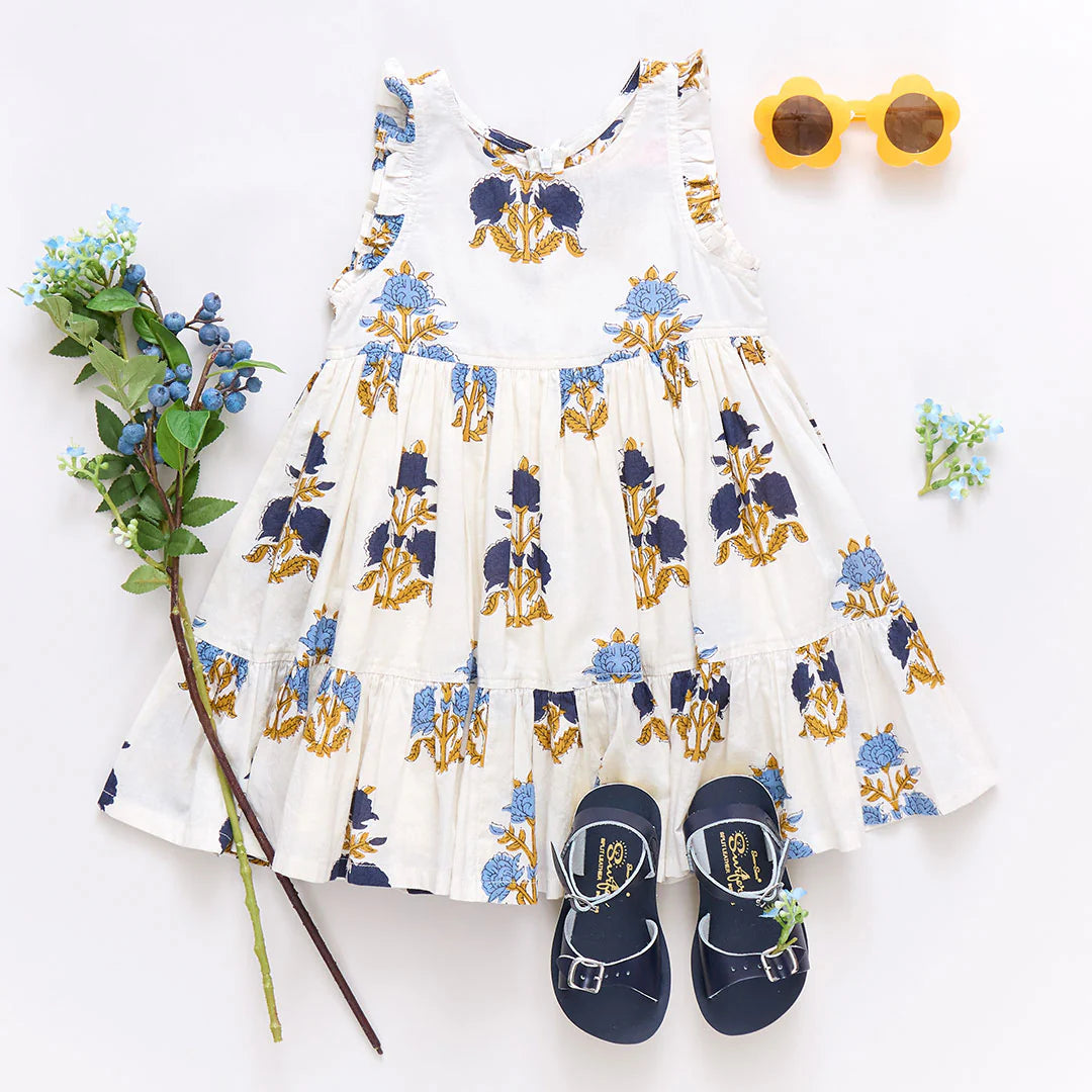 Girls Kelsey Dress - White Flowerette