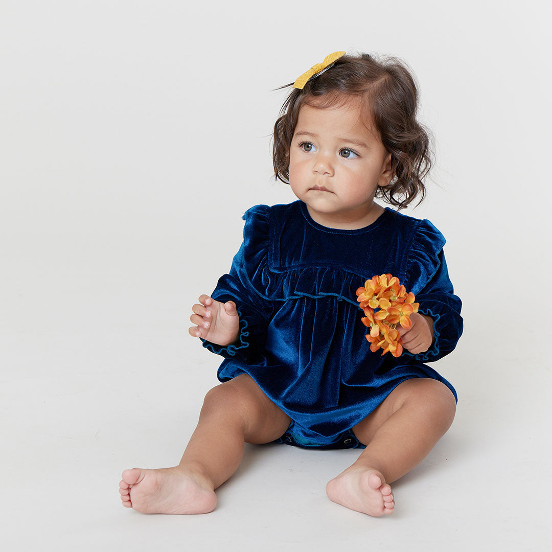 Baby Girls Velour Quinn Bubble - Midnight Blue