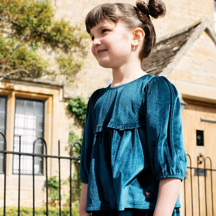 Girls Velour Rowan Top - Midnight Blue