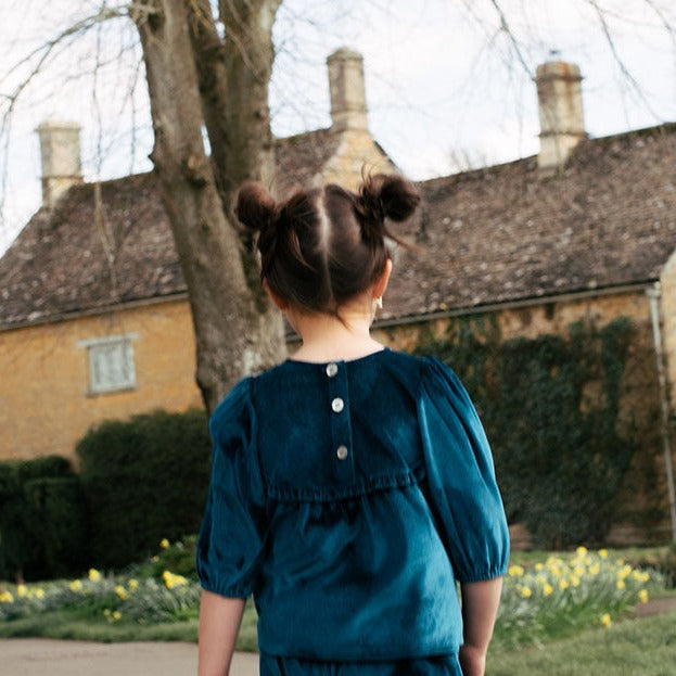 Girls Velour Rowan Top - Midnight Blue