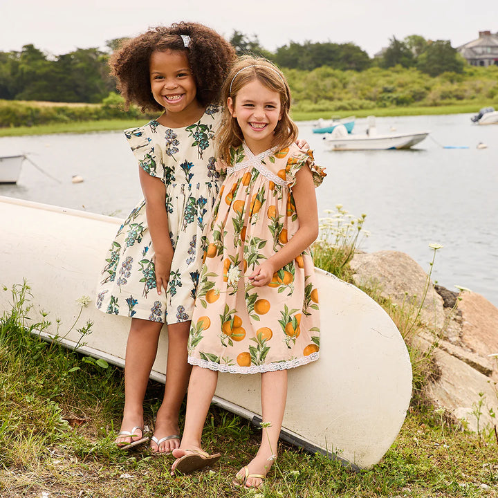 Girls Katherine Dress - Pink Botanical Oranges