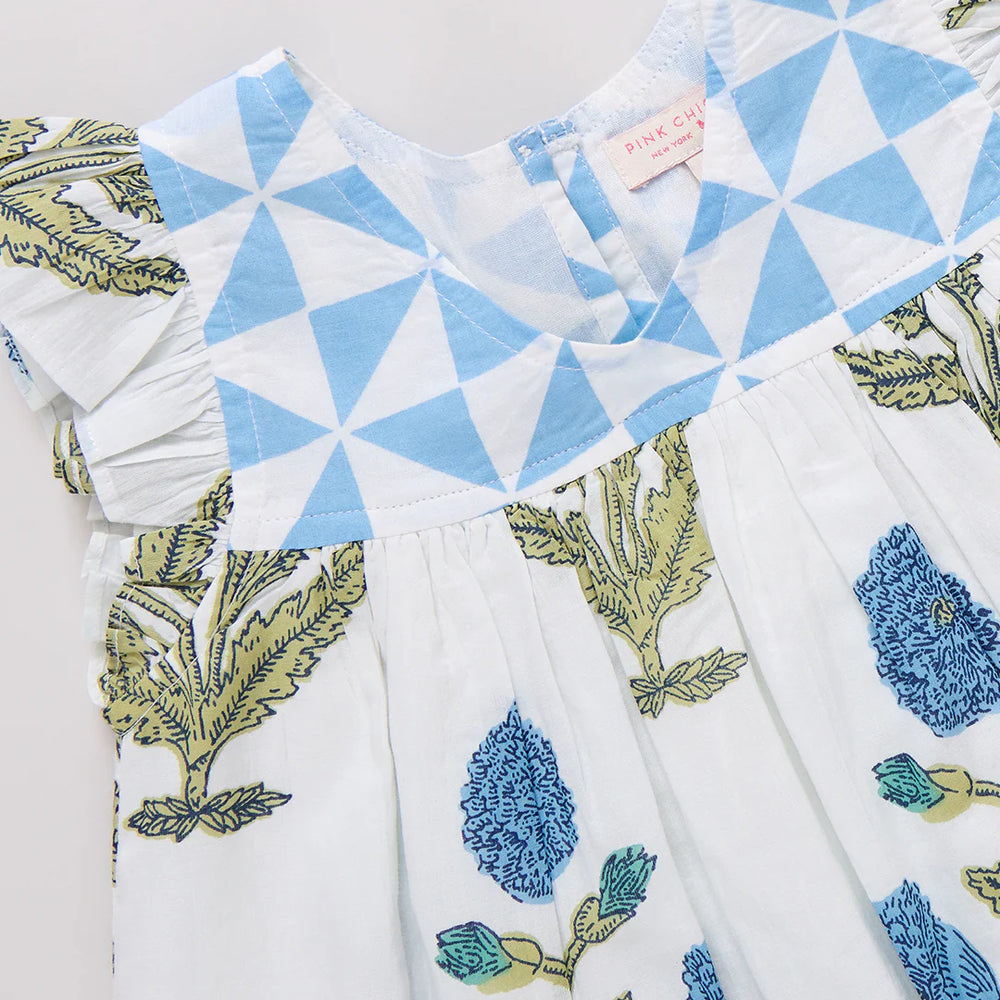 Girls Courtney Dress - Blue Oversized Dandelion