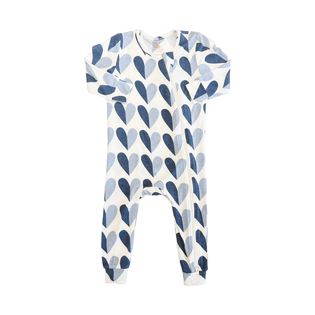 Baby Bamboo Romper - Blue Half Hearts