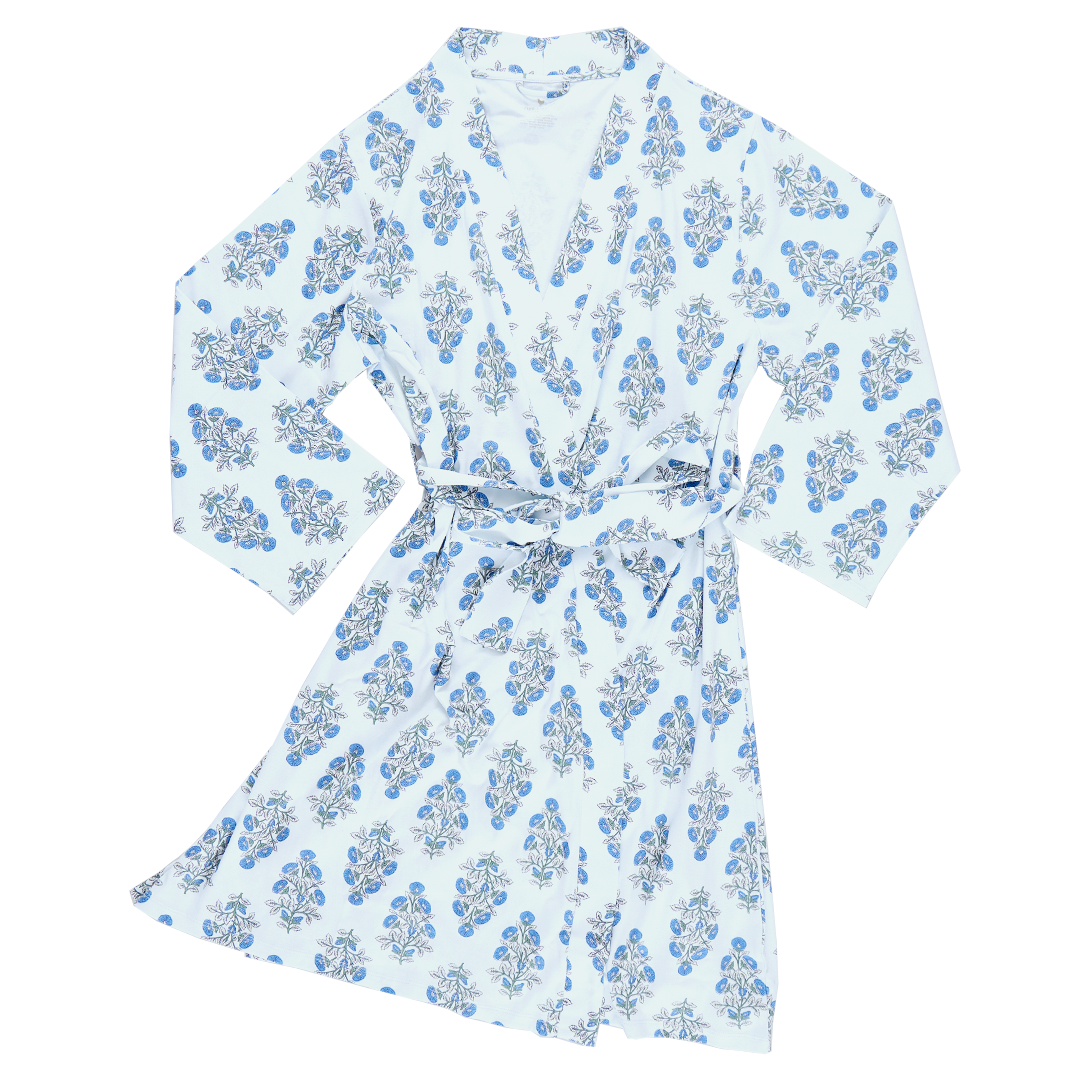 Womens Organic Robe - Blue Bouquet