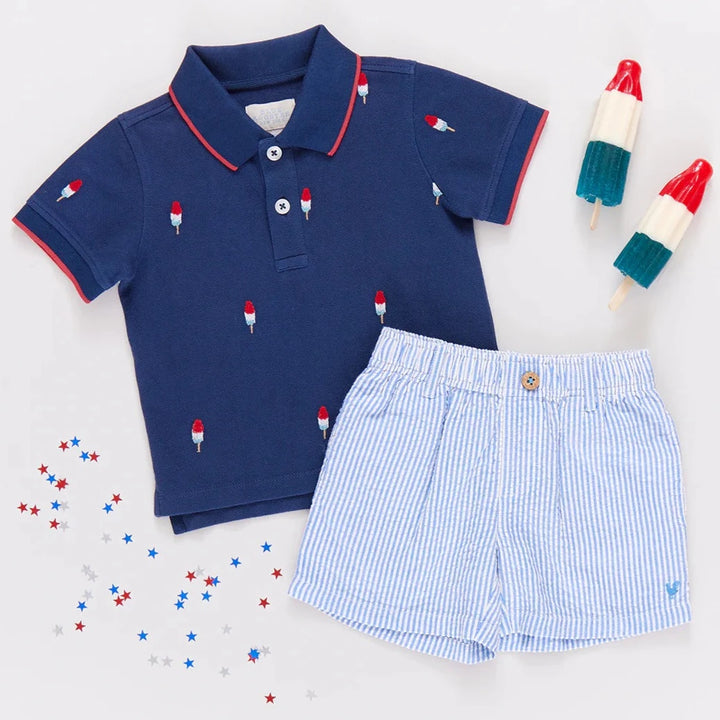 Boys Alec Shirt - Navy Rocket Pop Embroidery