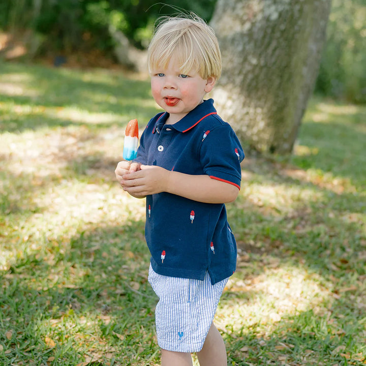 Boys Alec Shirt - Navy Rocket Pop Embroidery
