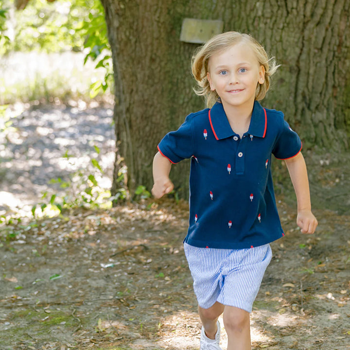 Boys Alec Shirt - Navy Rocket Pop Embroidery