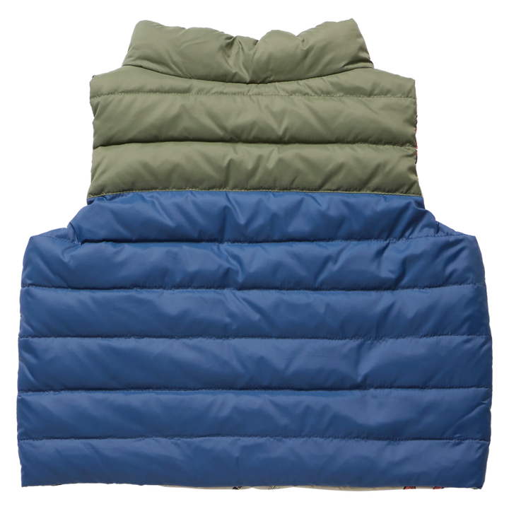 Back view of Boys Reversible Riley Vest Space Rocket in blue and green color block design