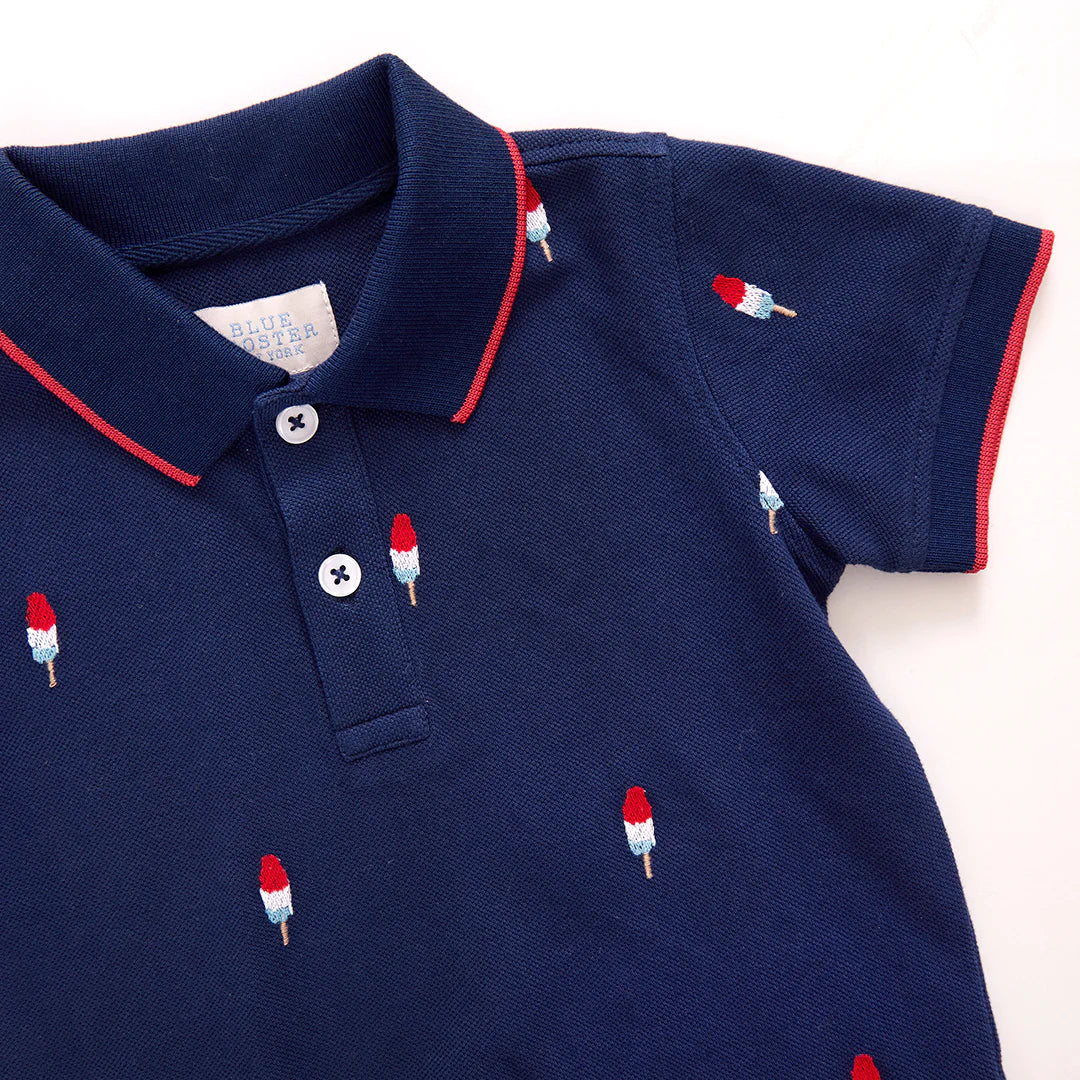 Boys Alec Shirt - Navy Rocket Pop Embroidery