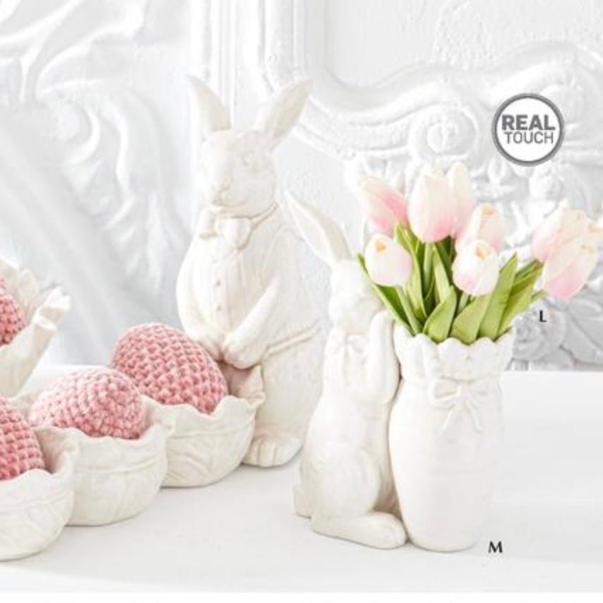 Antiqued White Dolomite Carrot Vase w/ Rabbit
