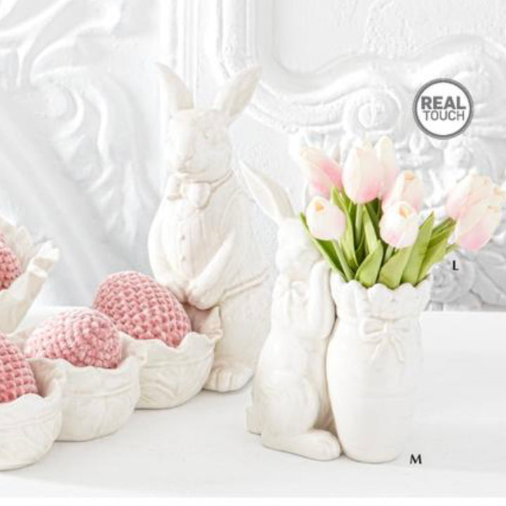 Antiqued White Dolomite Carrot Vase w/ Rabbit