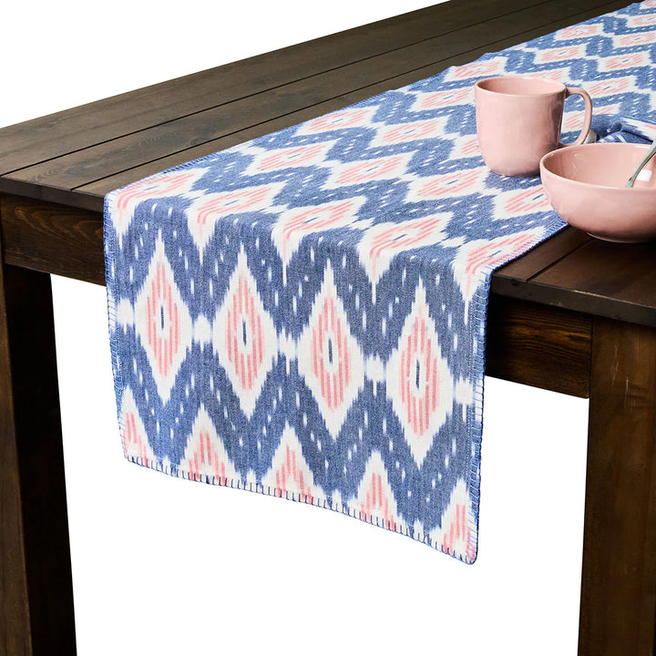 Ikat 18" x 90" Table Runner - Blue/Pink