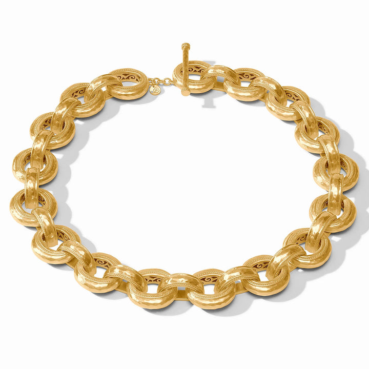 Full view of gold Cannes Demi Link Necklace with interlocking links and toggle closure