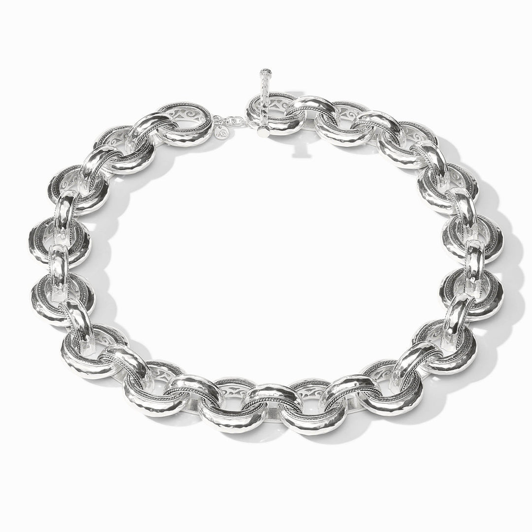 Full view of silver Cannes Demi Link Necklace with interlocking links and toggle closure