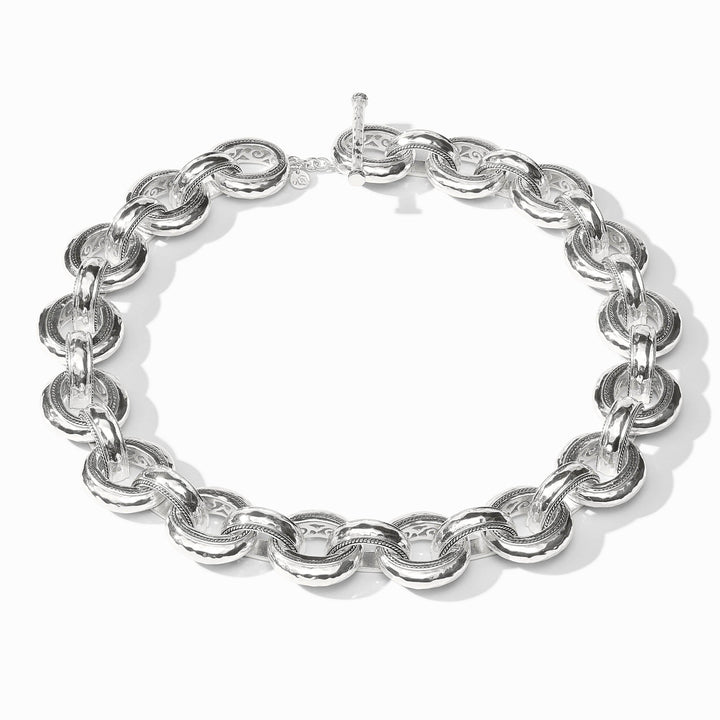 Full view of silver Cannes Demi Link Necklace with interlocking links and toggle closure