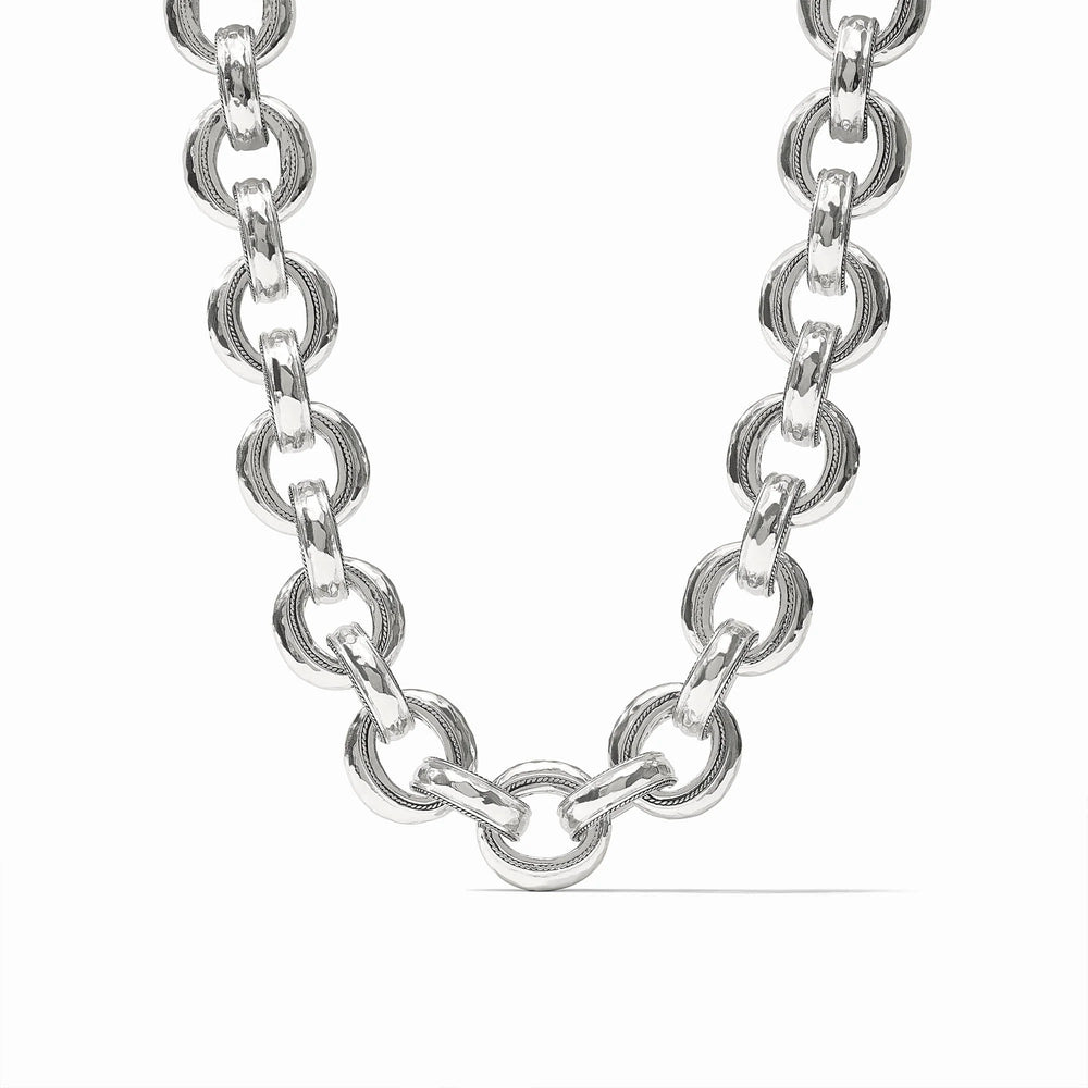 Cannes Demi Link Necklace in silver with textured interlocking circular links