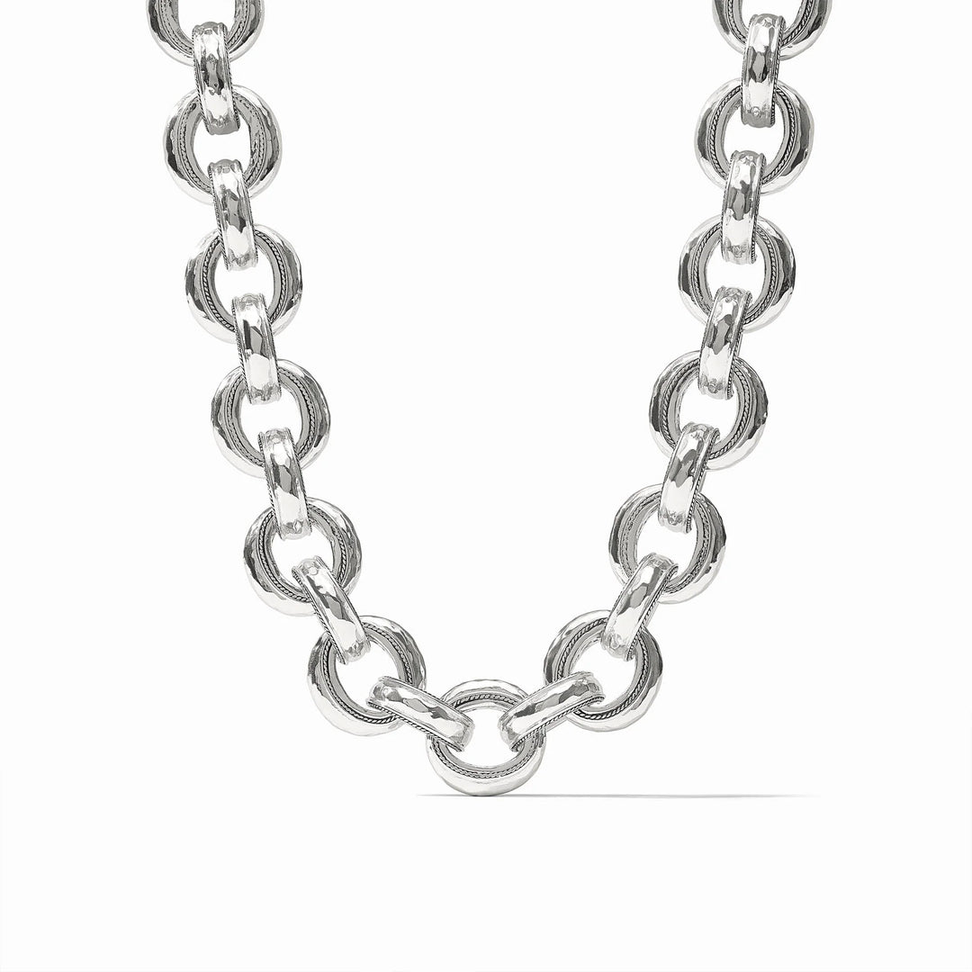 Cannes Demi Link Necklace in silver with textured interlocking circular links