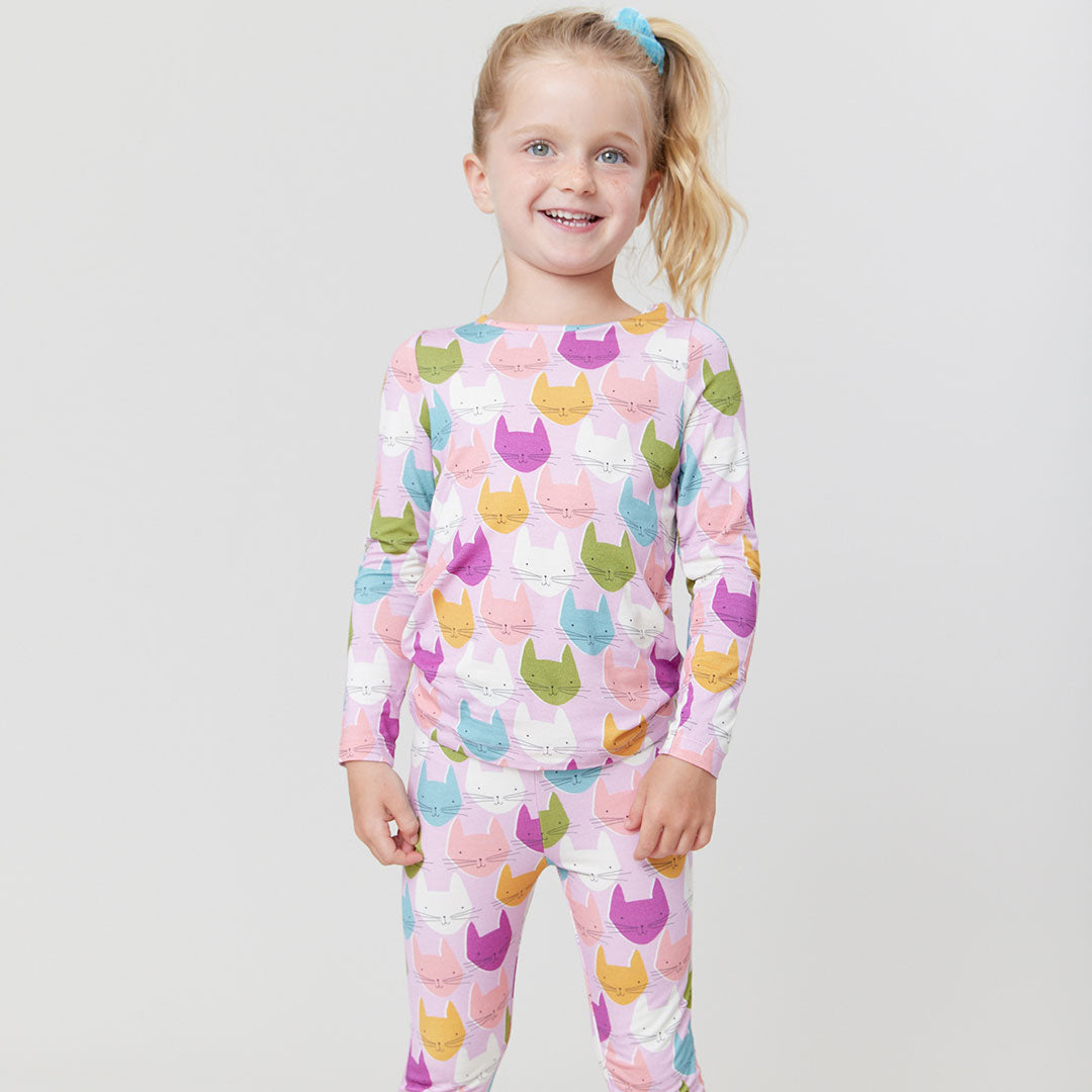 Kids Bamboo PJ Set - Multi Cats