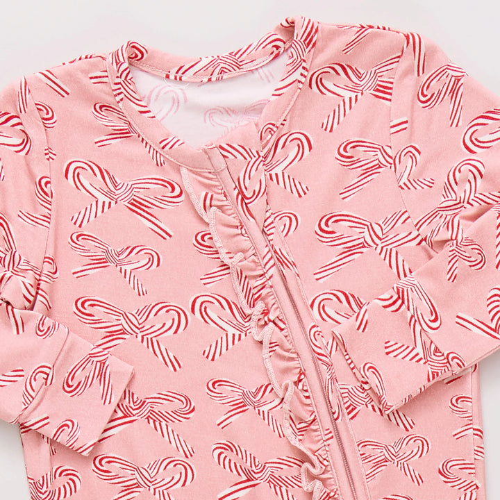 Baby Ruffle Bamboo Romper - Candy Cane Bows
