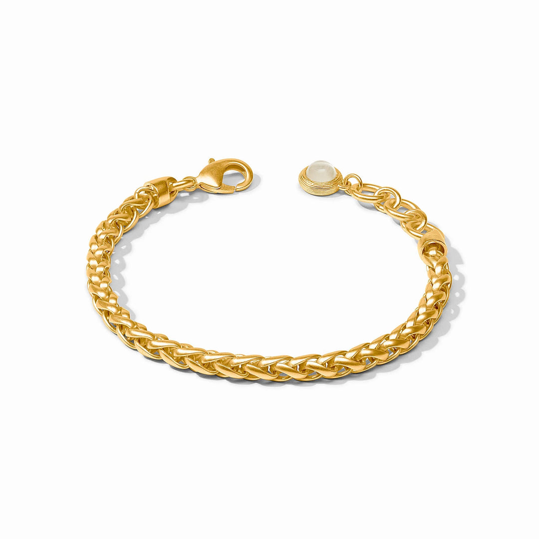 Gold Cobblestone Link Bracelet with woven chain and adjustable closure