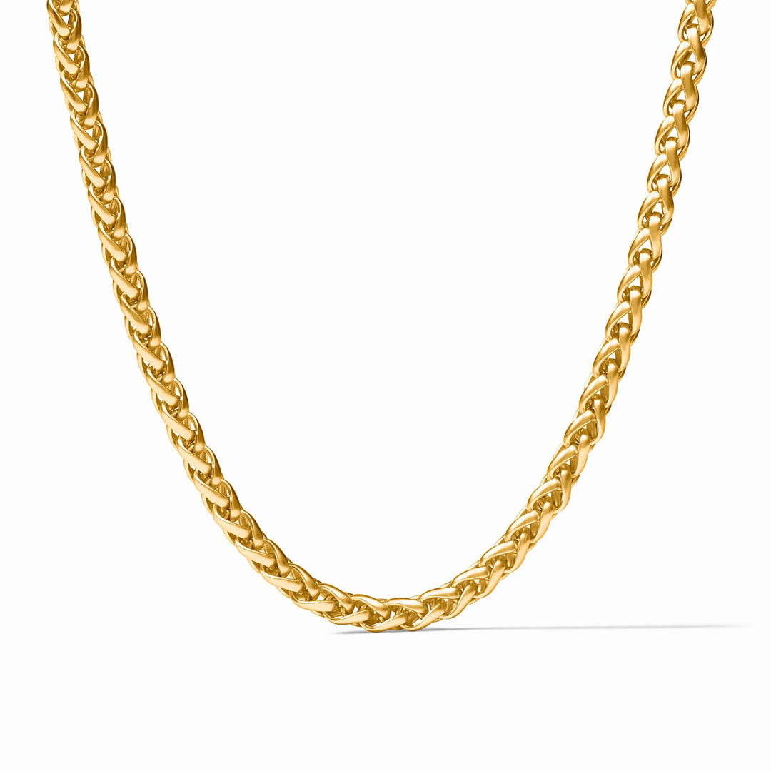 Close-up of gold Cobblestone Link Necklace featuring woven chain design