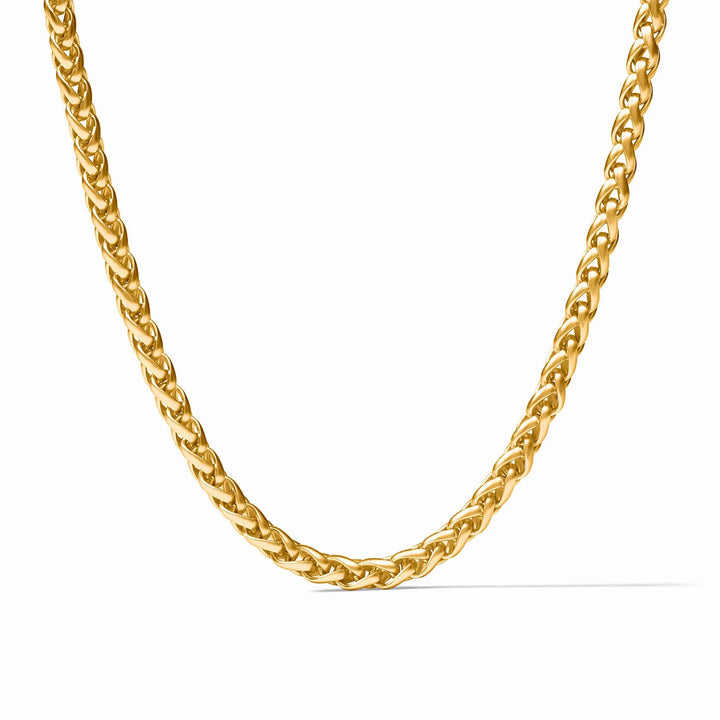 Close-up of gold Cobblestone Link Necklace featuring woven chain design