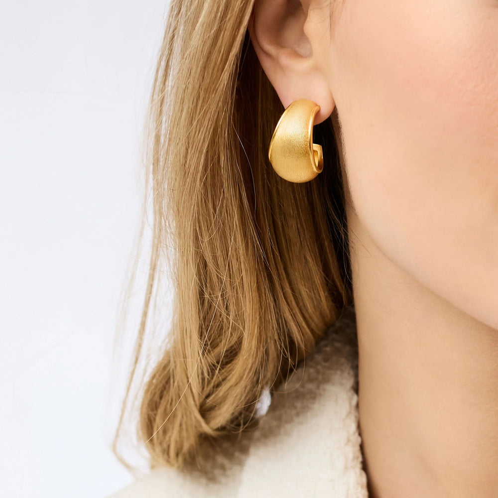 Gold Cobblestone Statement Hoop earring styled on ear