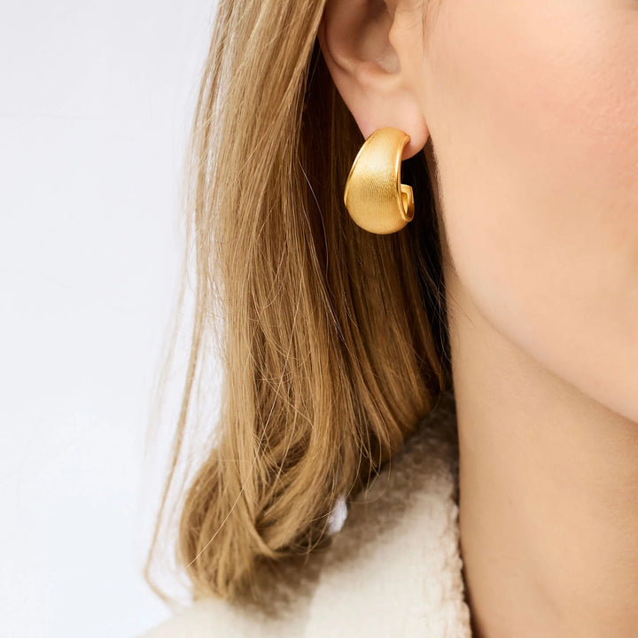 Gold Cobblestone Statement Hoop earring styled on ear