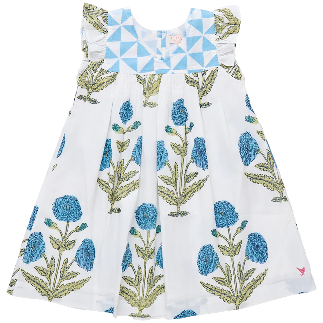 Girls Courtney Dress - Blue Oversized Dandelion
