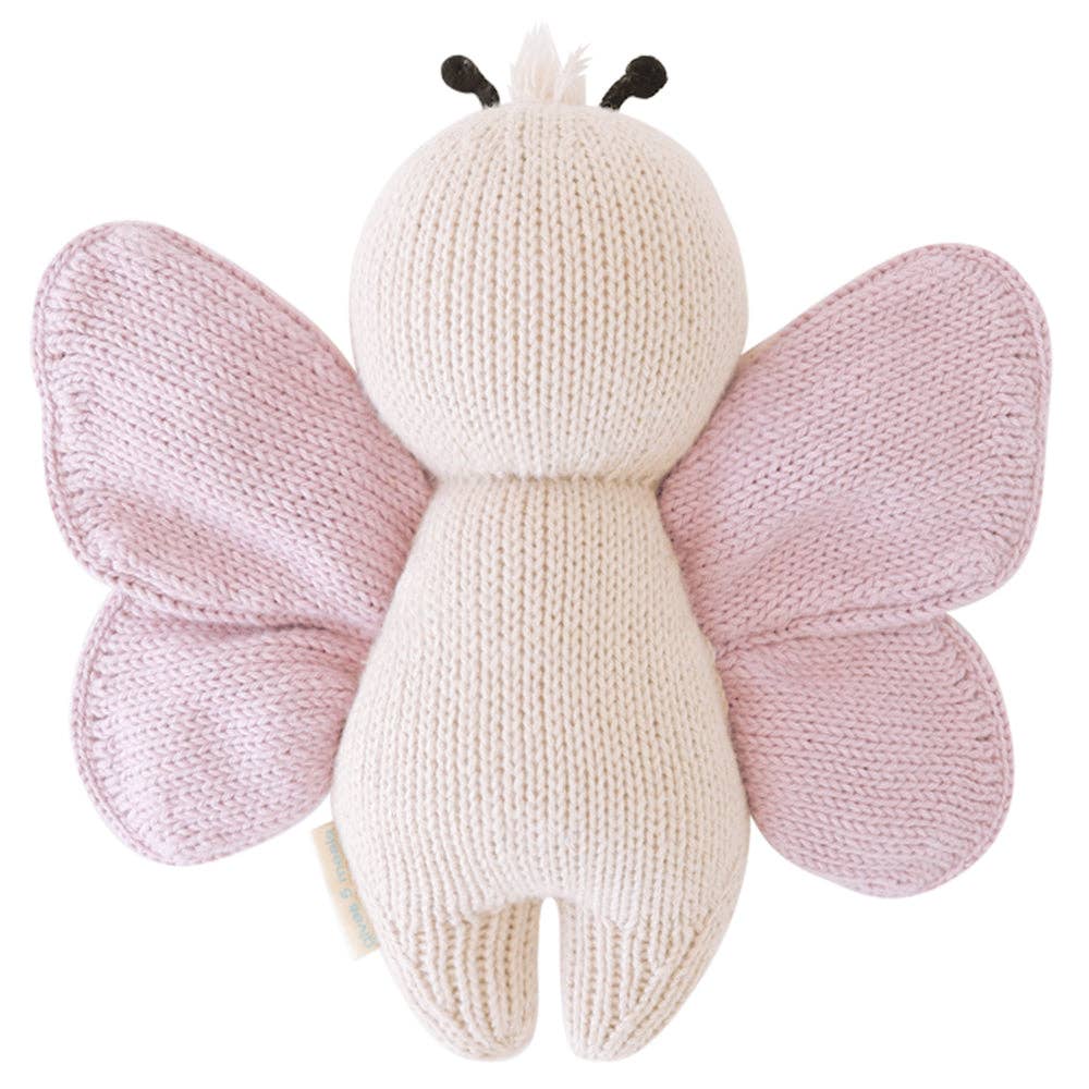 Flat image of the back of Cuddle+Kind's light pink Baby butterfly on a clean white background