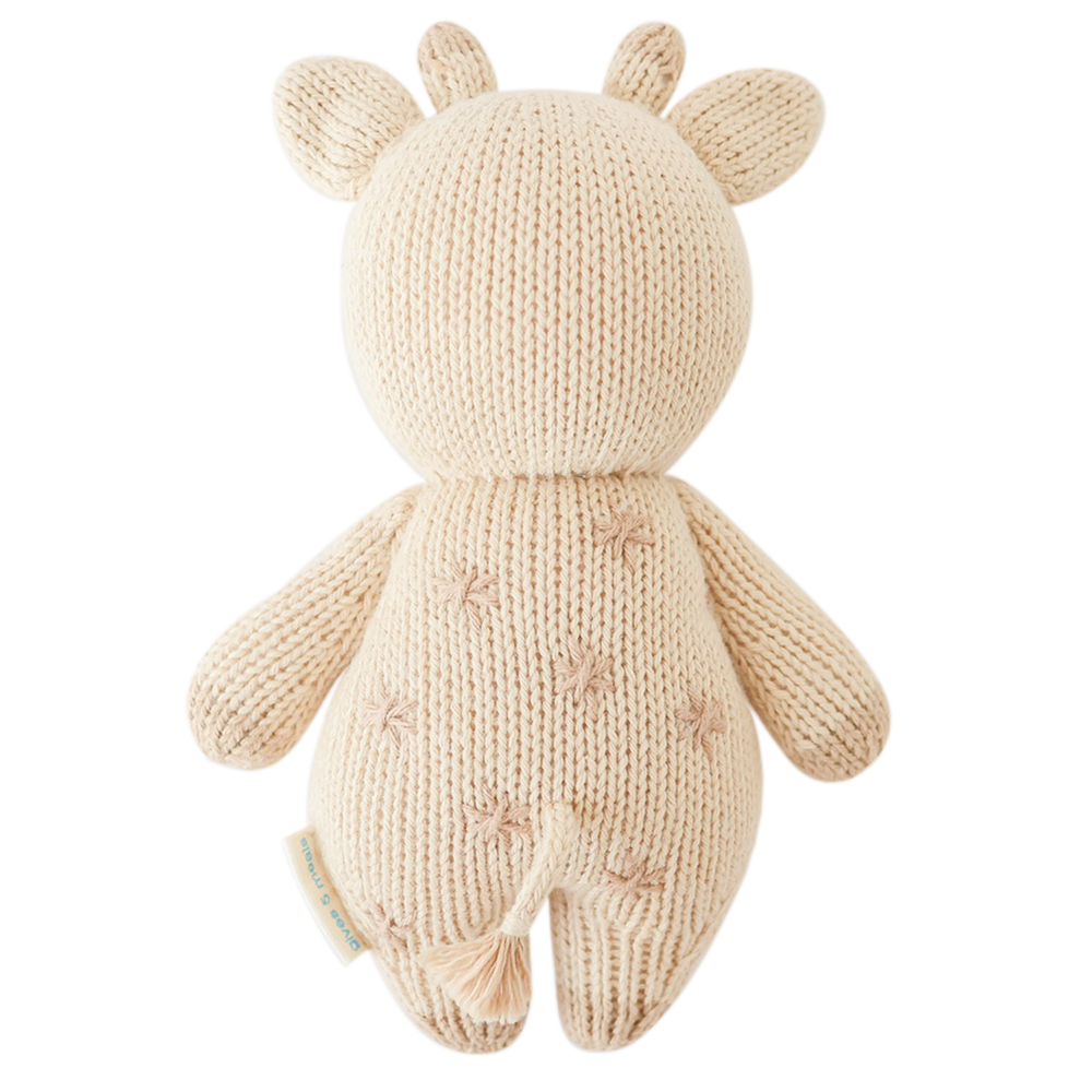 Flat image of the back of Cuddle+Kind's Baby giraffe with no background