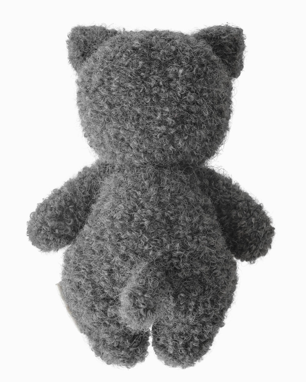 Flat image of the back of Cuddle+Kind's charcoal Baby kitten on a clean white background