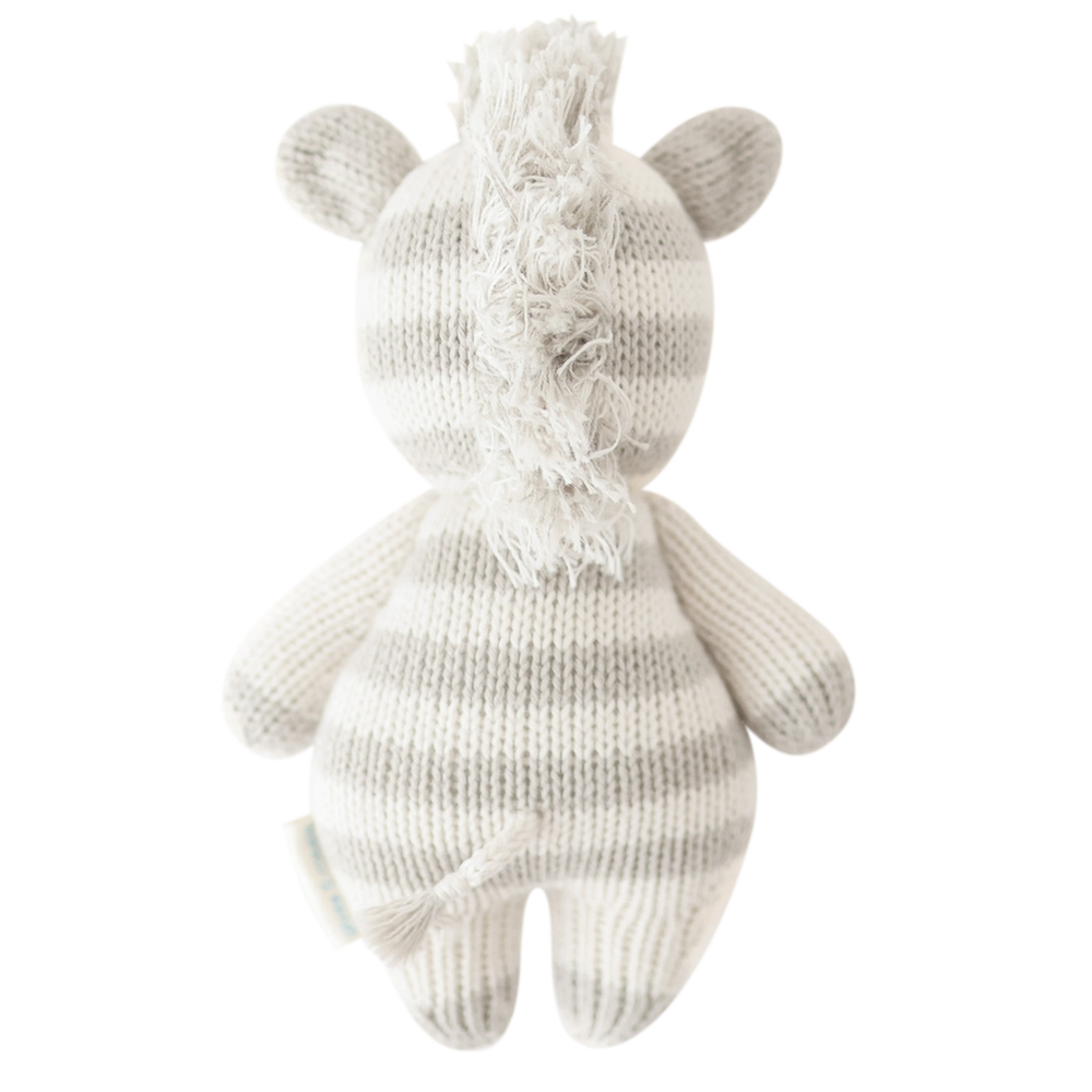 Flat image of the back of Cuddle+Kind's Baby Zebra with no background