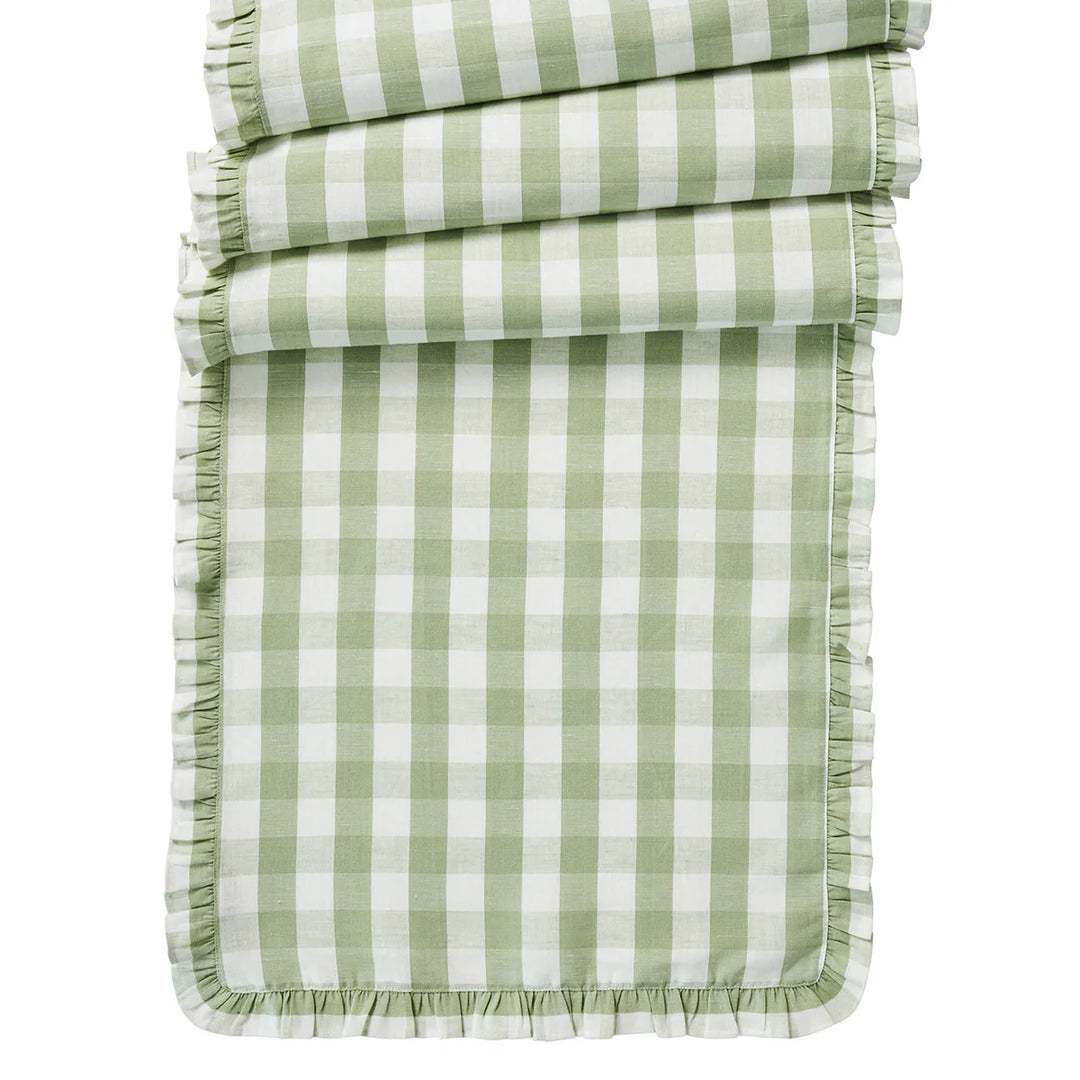 Gingham Ruffle 18" x 90" Table Runner - Seagrass