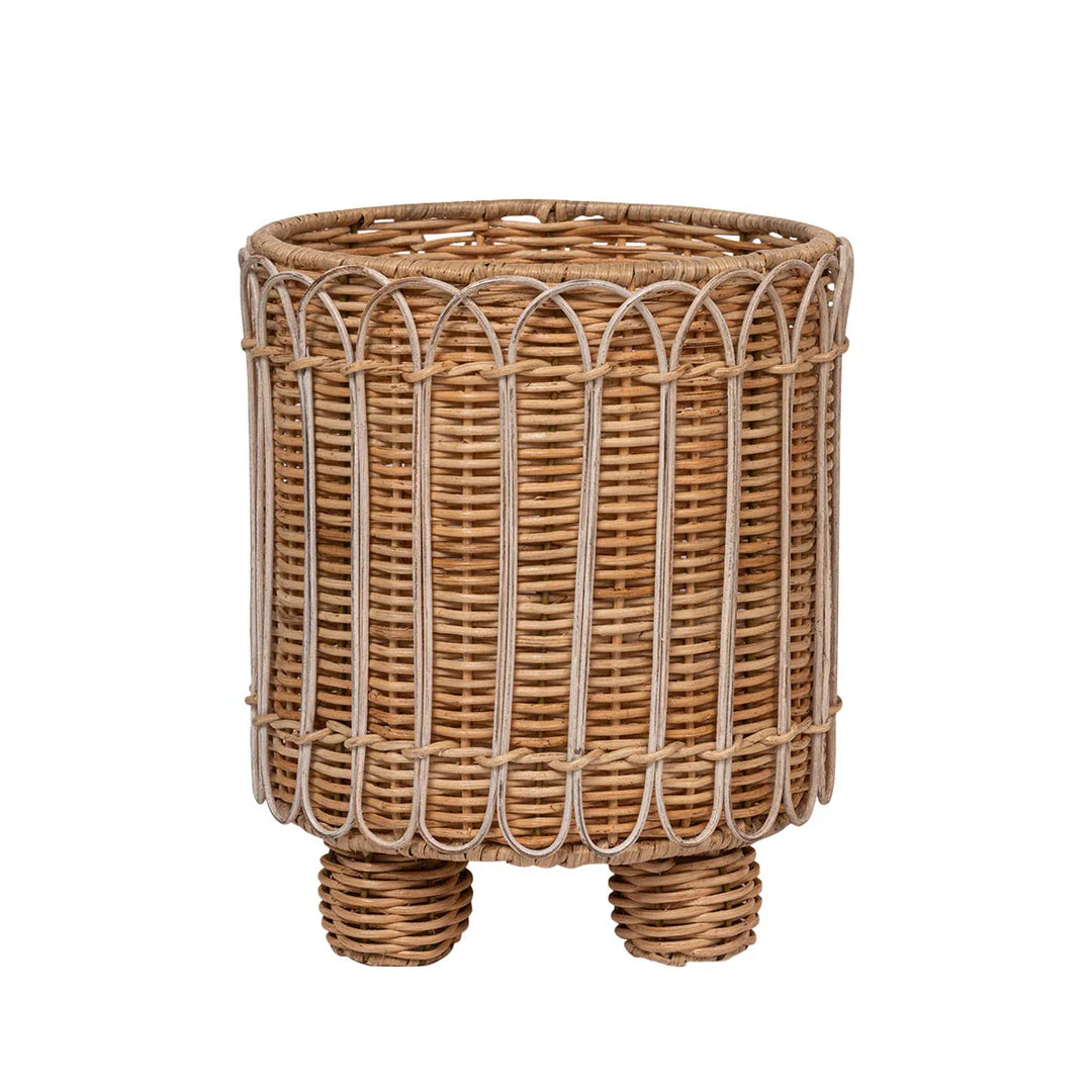 Provence Rattan Round Planter - Whitewash