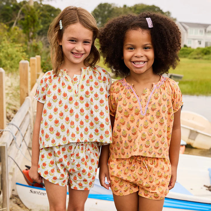 Girls Short Sleeve Ava Top - Orange Dahlia